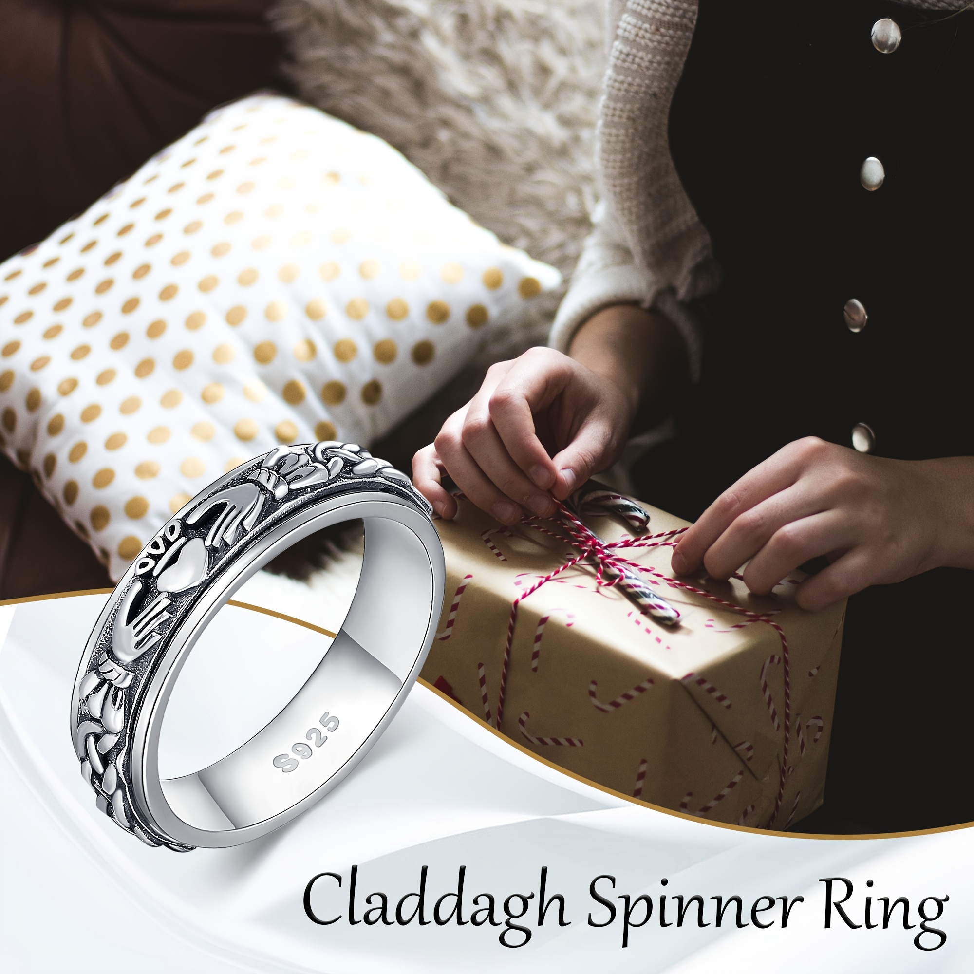   fidget spinner ring 925 sterling silver celtic knot anxiety jewelry for women men and girls   love   for mom and wife Product details 0