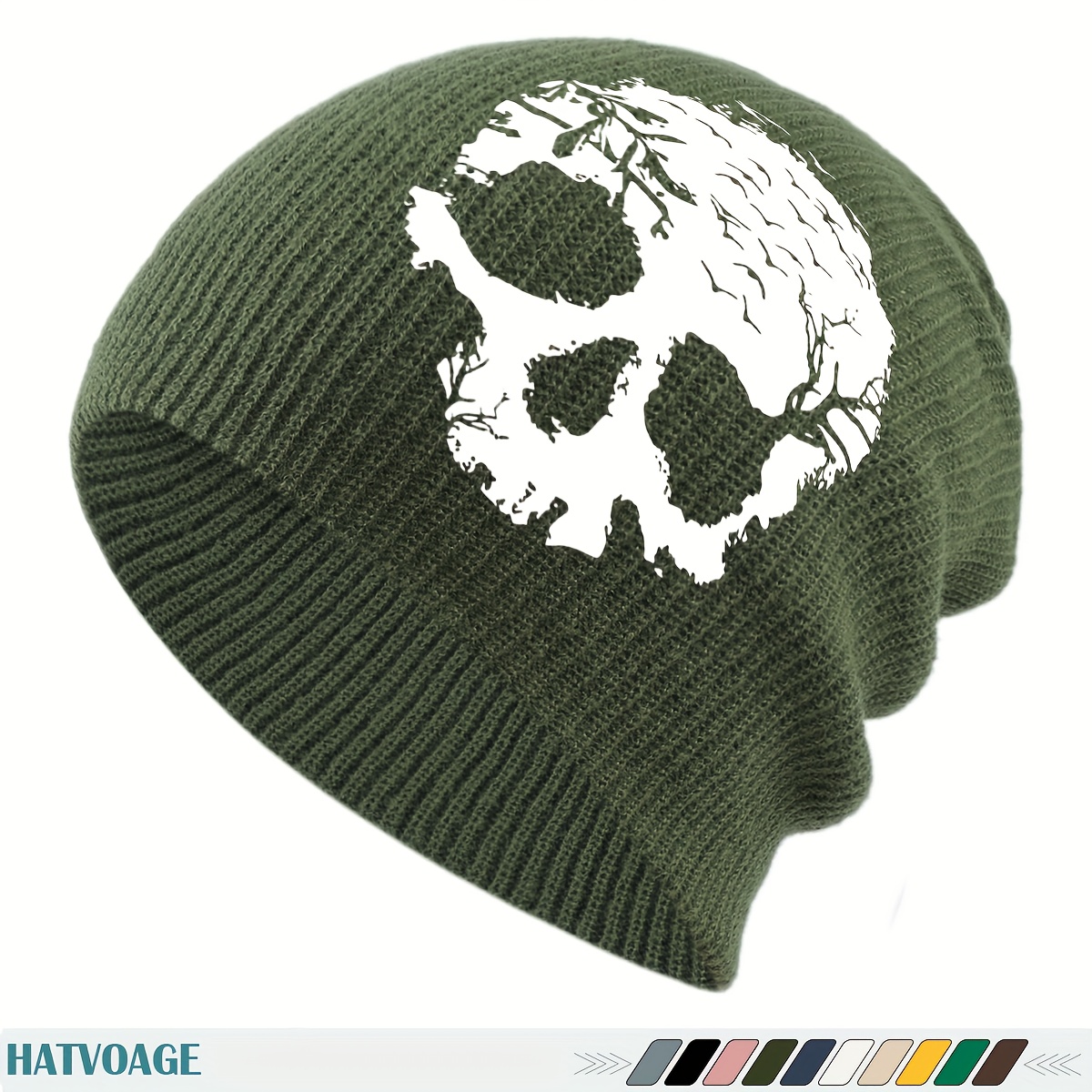 TEMU 1pc Fun "forest Bat - Skull" Print Knitcap Loose And Comfortable Women's Skull Beanie Unisex Couple Running Cap Fashionable Cute Street Hat