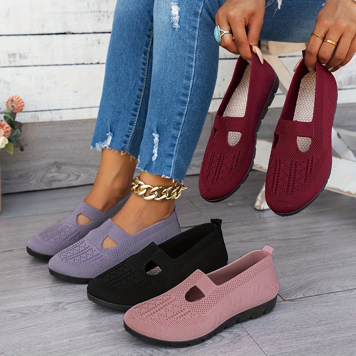 

Women's Comfortable Slip-on Flats Casual Walking Shoes With , Breathable Fabric Upper, Stabilizing Support, Wear