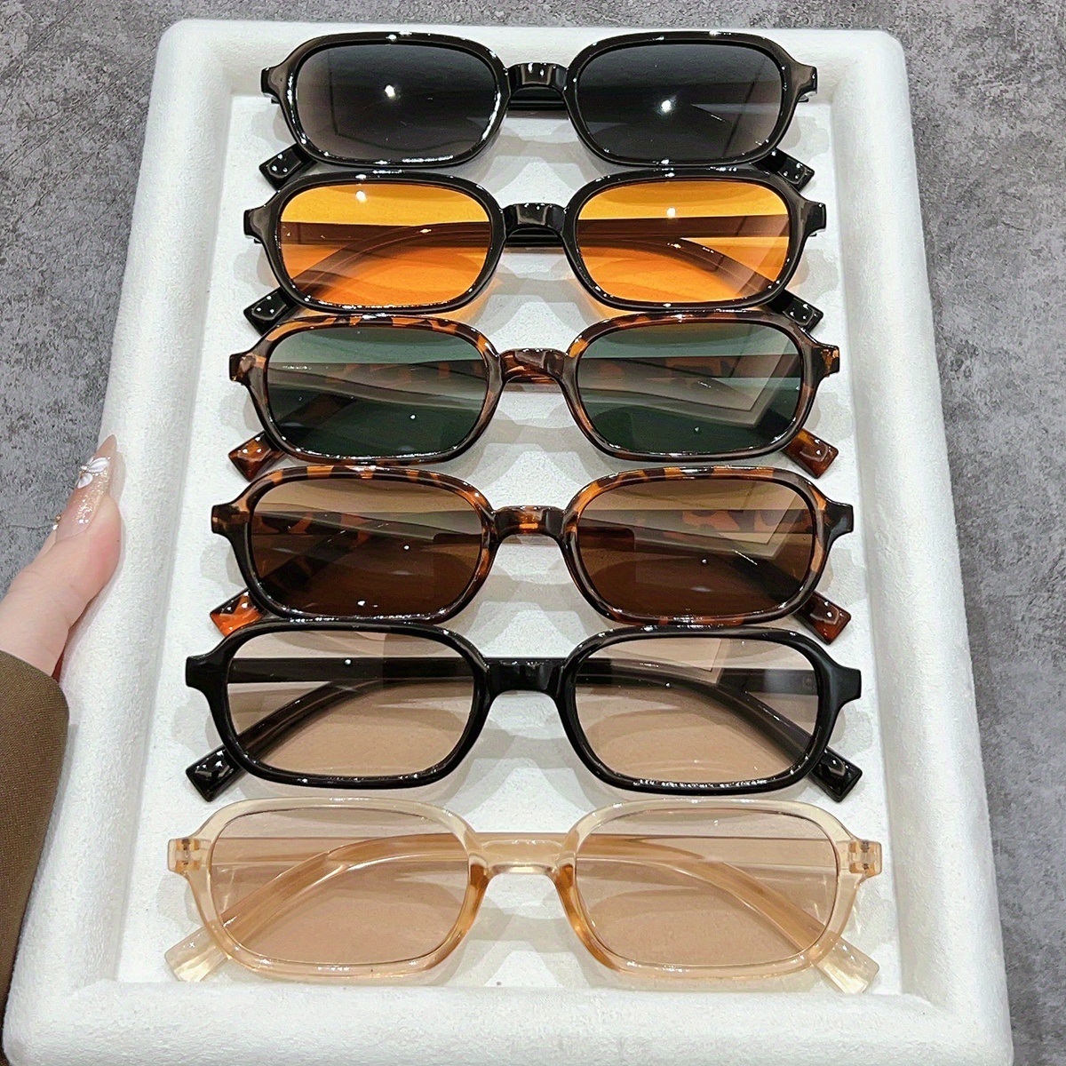 6pcs Rectangular Frame Women's Decorative Glasses, Elegant Casual -color Set, Photo-friendly, Suitable For Music Festivals And Concerts