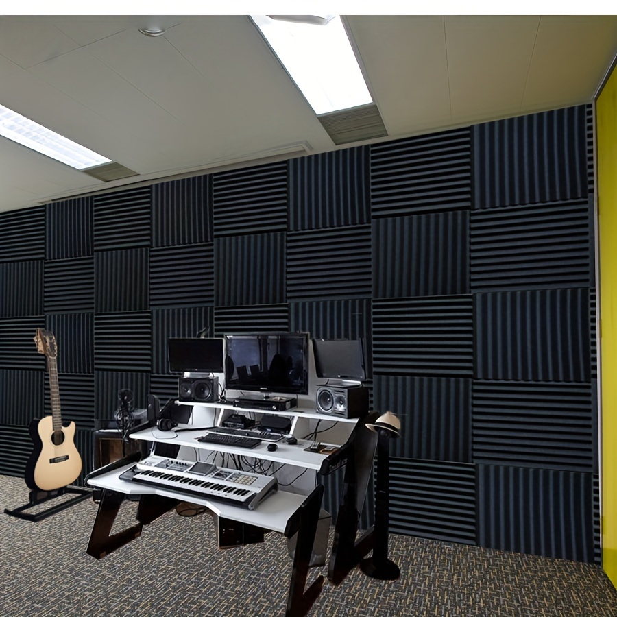 96pcs Black Acoustic Foam Wedge Studio Sound Absorption Panels, 96 Black Pieces for Instruments, Rooms, Game Rooms... Noise Reduction Panels Recording Soundproof Material 30cm X 30cm X 2.5cm