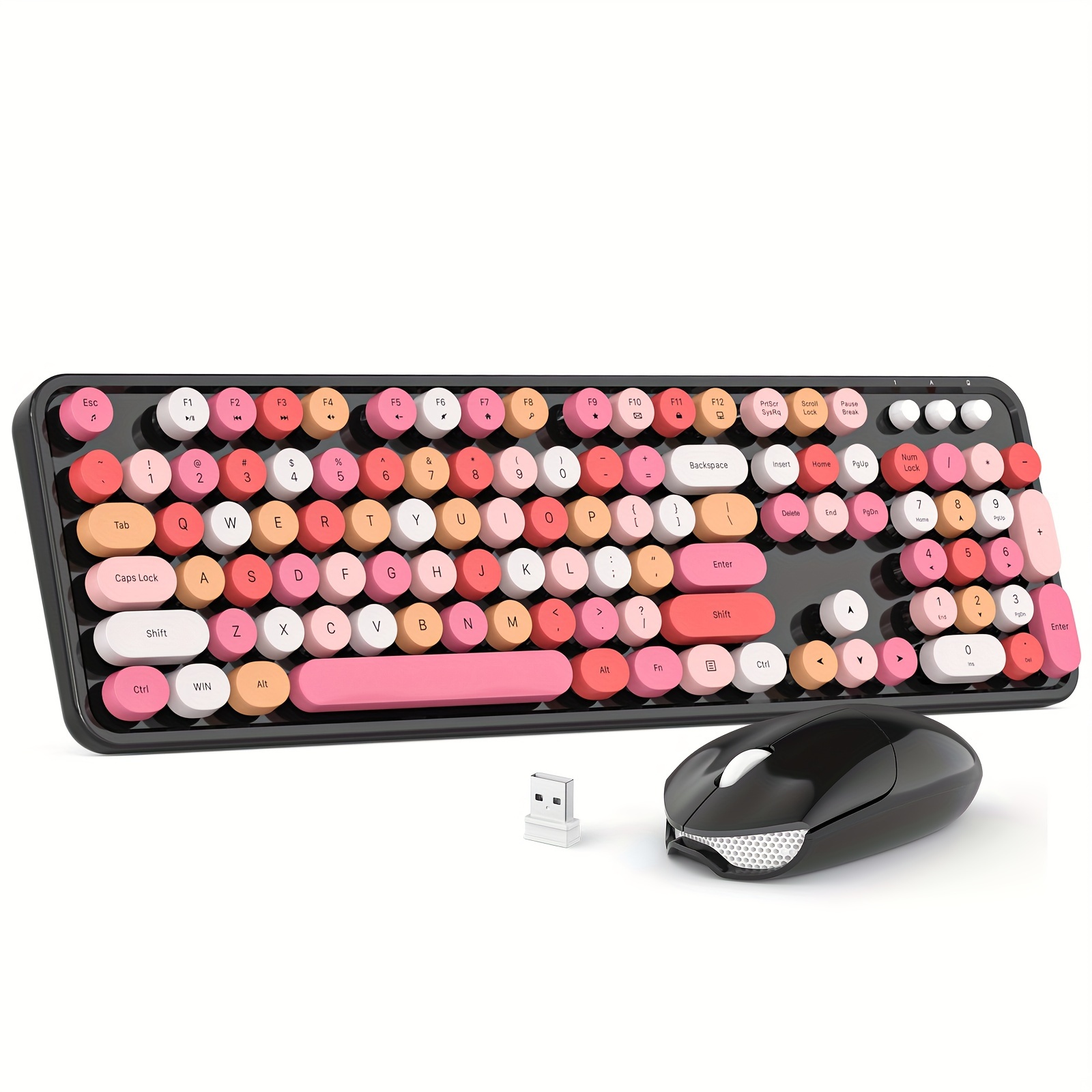 

Combo, Colorful Computer Full Size 2.4g Plug And Play Wireless Typewriter Keyboard And Mouse Set