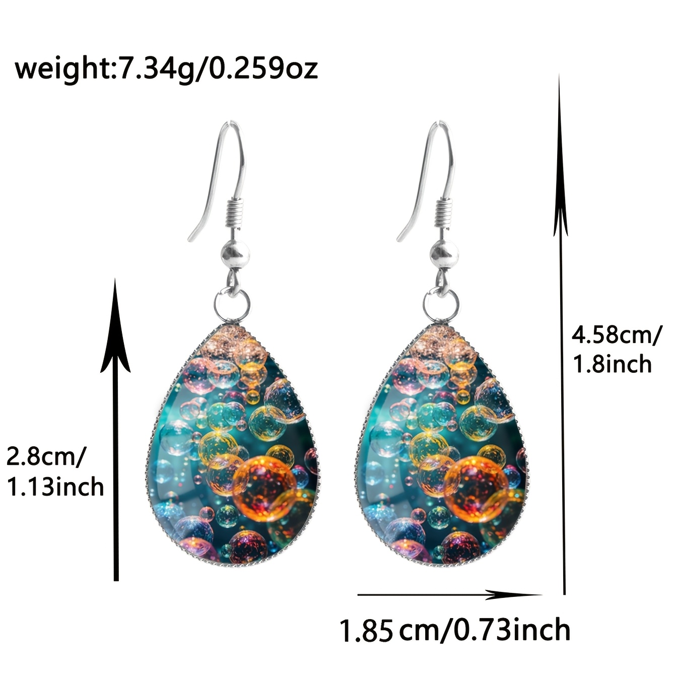 Iridescent Bubble-time Gemstone Pattern Teardrop Earrings, Stainless Steel