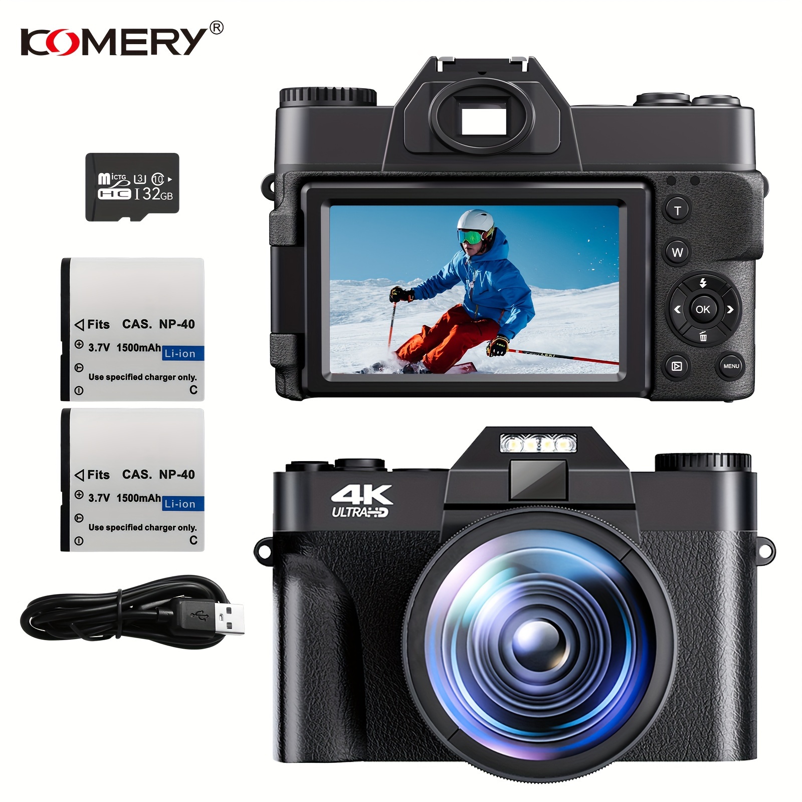 

Komery Digital Camera, 4k Vlogging Camera With 16x Digital Zoom, Built-in 7 Color Filters, 3.0 Inch Screen, Flip Screen, 32gb Tf Card And Rechargeable Battery (black)