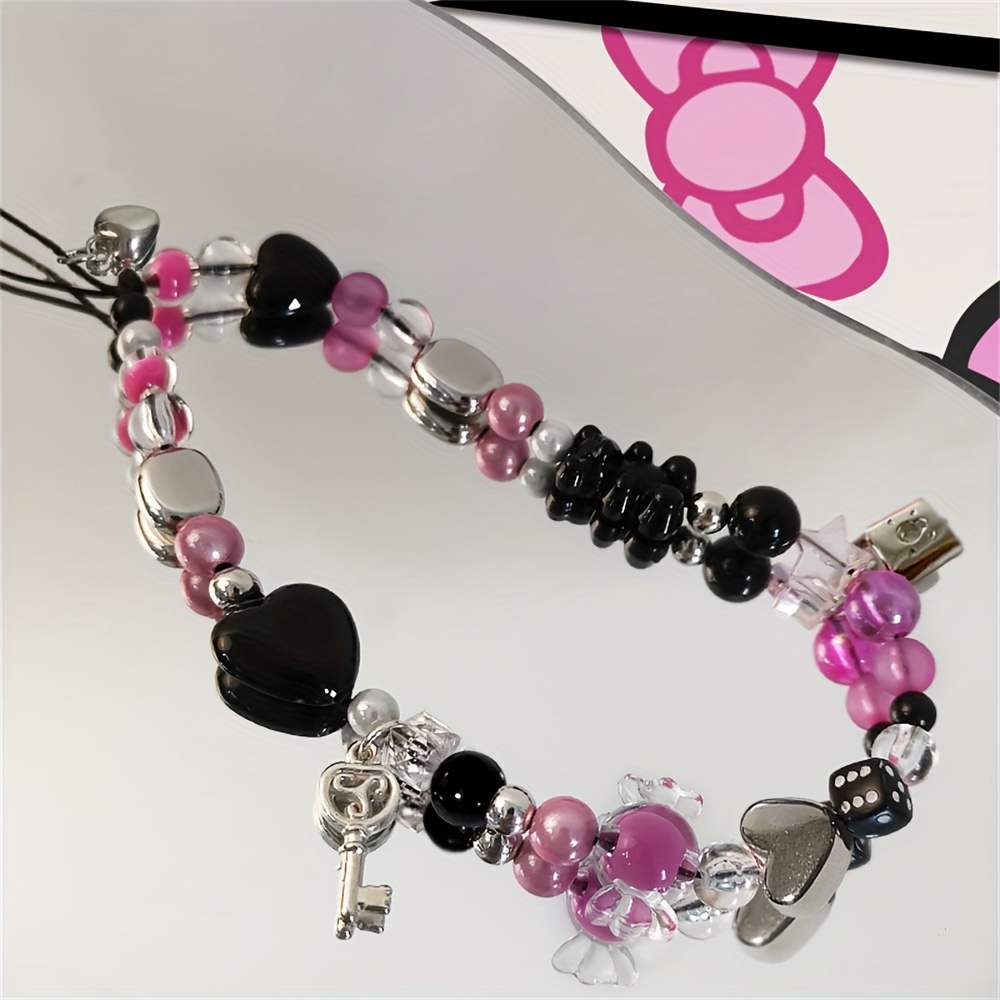 Black & Pink Beaded Matching Charm Bracelets Nana Inspired Bow Bear Keylock  Handmade Coquettish grunge Bracelet y2k - AliExpress