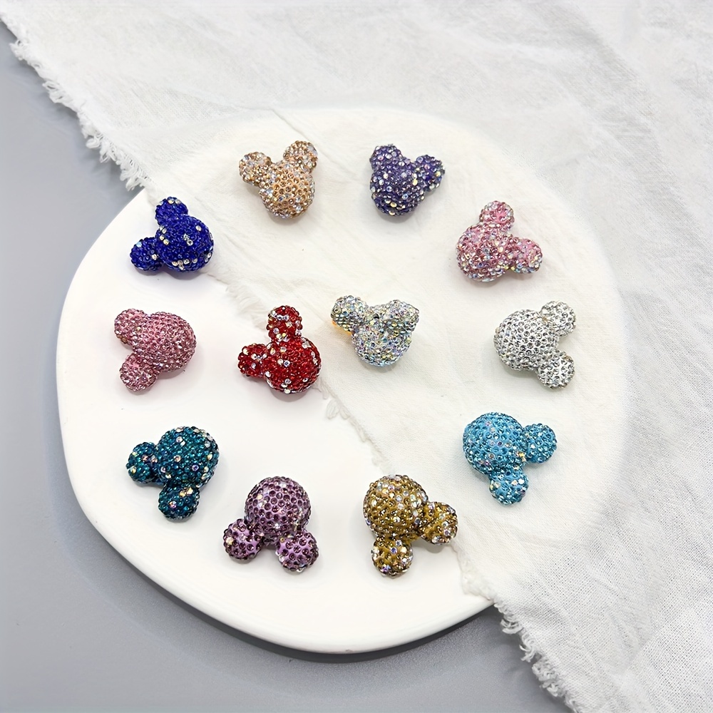 

2pcs 23mm Color Rhinestone Mouse Head Charms With Vertical Hole For Diy Bracelets & Jewelry Crafting