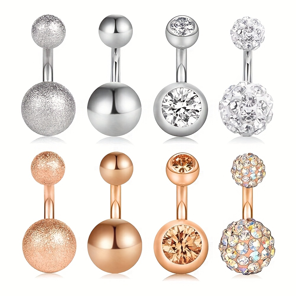 8pcs 14g Belly Button Rings, 6mm, Stainless Steel, Simple Belly Belly Rings, Belly Button Piercing Barbell Piercing Jewelry For Women, For Daily, Party, See , Gift For Mother's Day, Fashion Summer
