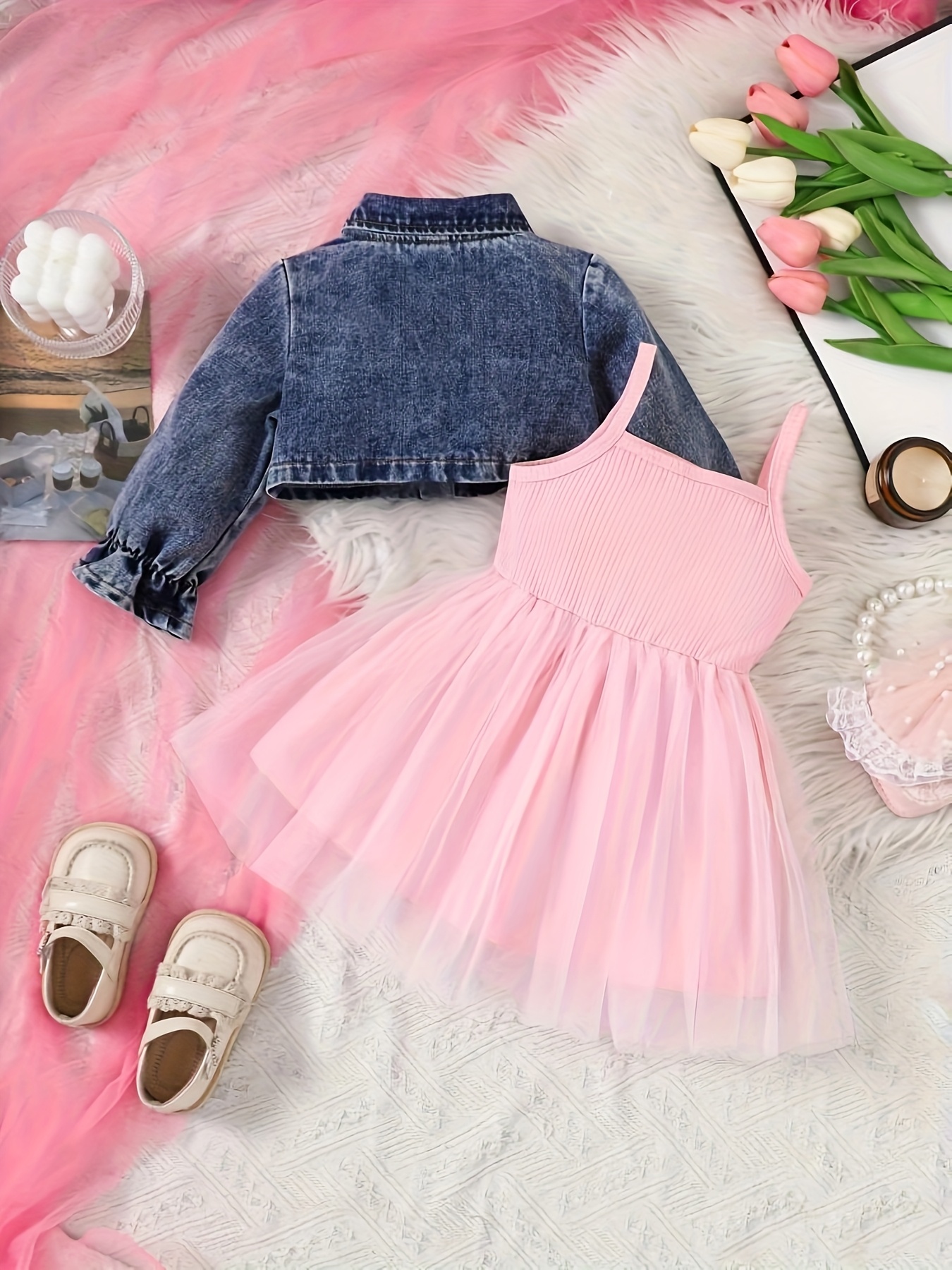 2pcs girls outfit set denim long sleeve Temu Mauritius