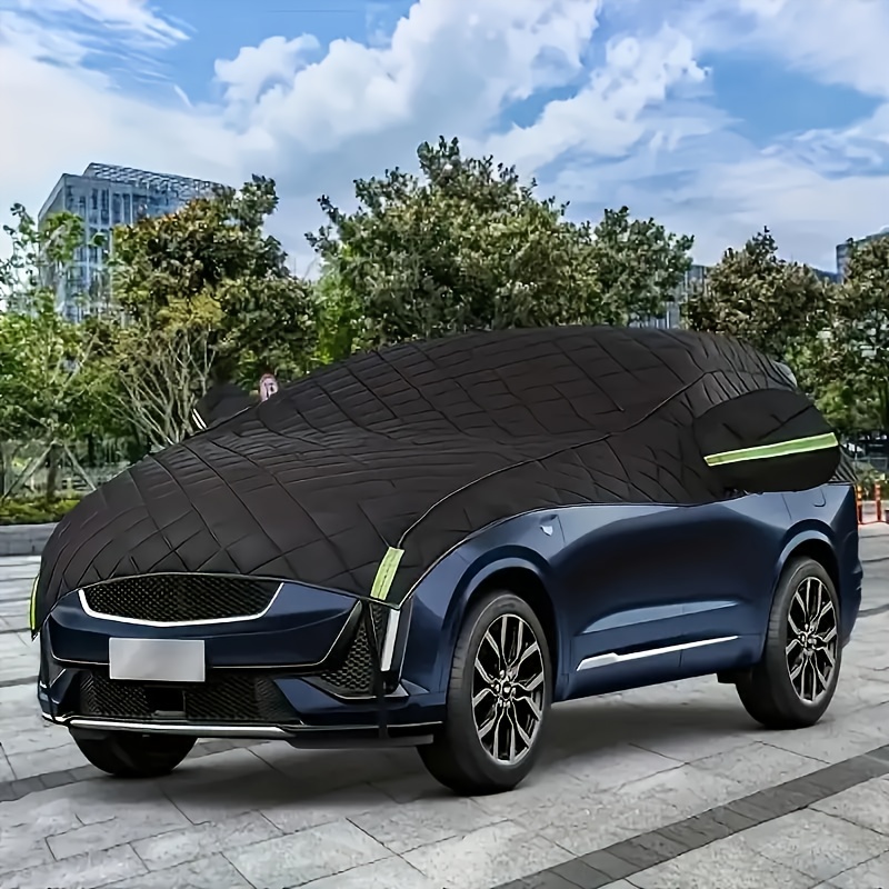 Image of Black 5-layer Thickened Car Cover Half-body Car Cover, Durable Oxford Cloth Material, Outdoor Front Hood -weather Protection For Sedans And Suvs, Scratch-resistant, Heat-resistant, Frost-resistant