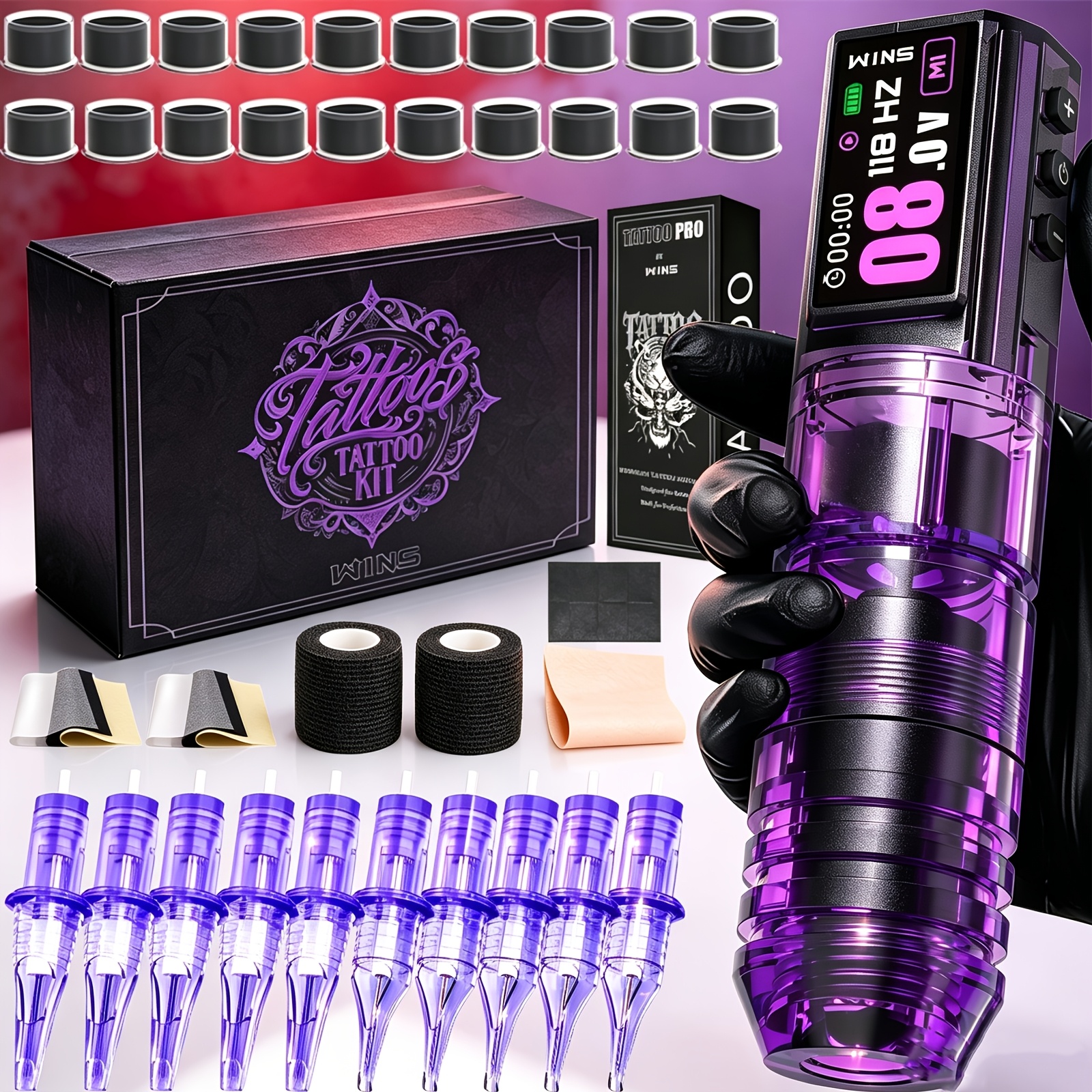 Premium Wireless Tattoo Machine Pen Kit With Assorted Cartridge Needles Ink Cups