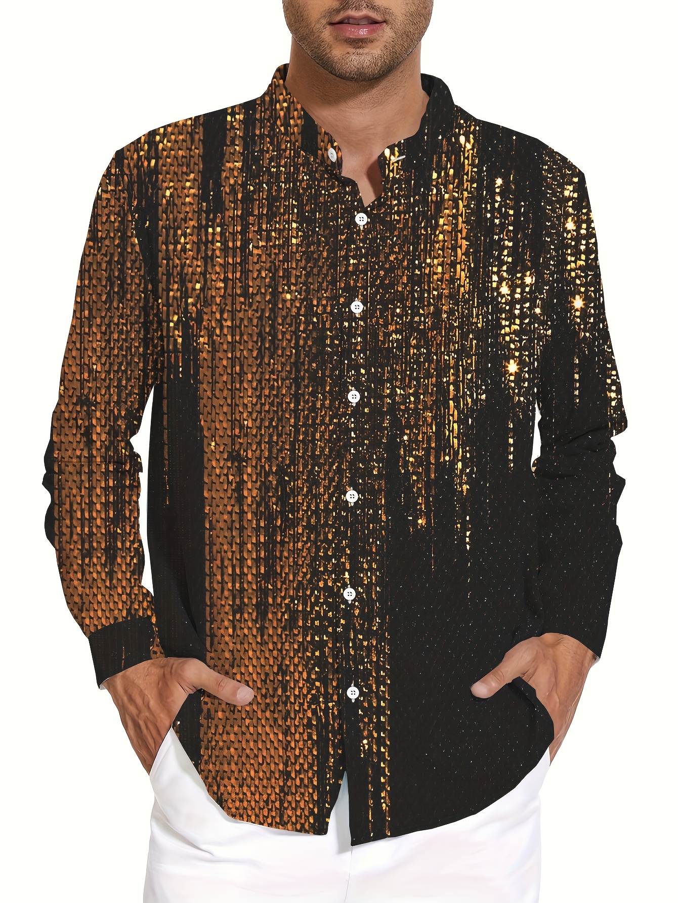 mens luxury metallic shirt formal casual button - Temu