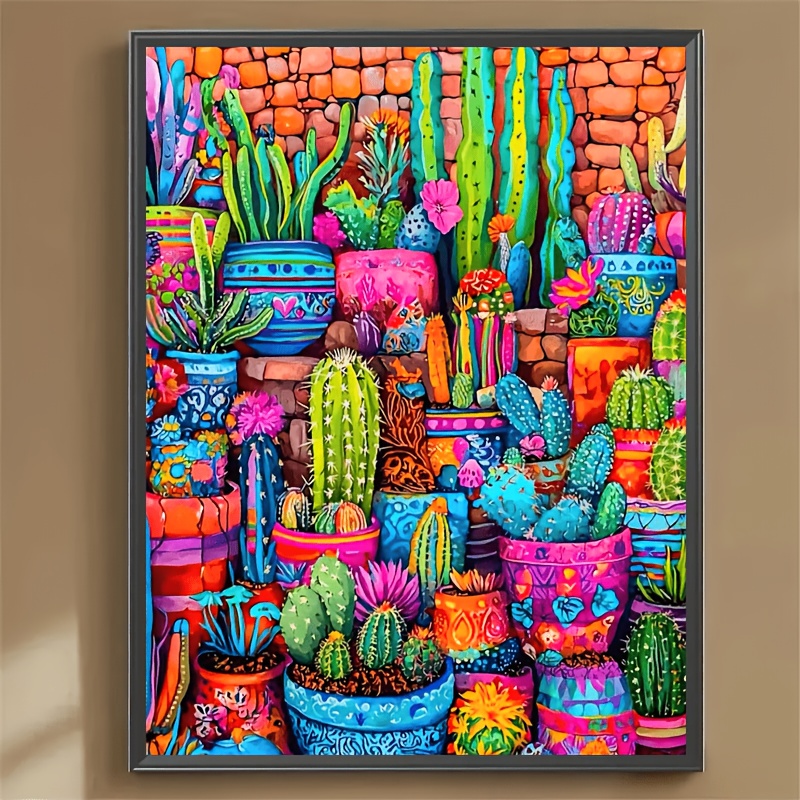 TEMU 1 Set Hot Frameless Diamond Painting Multicolor Cactus Potted Garden, Design Diamond Painting Art Craft, Mosaic Decorative Craft Wall Art