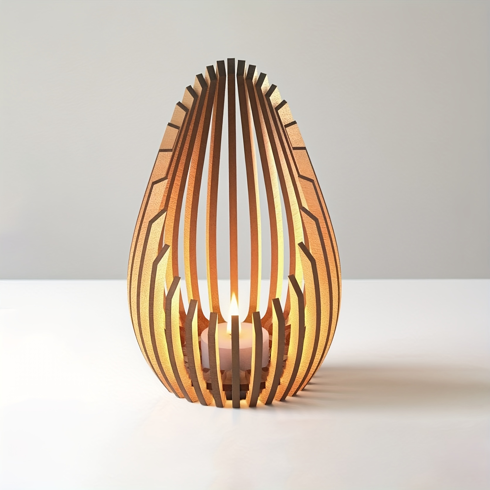 TEMU Wood Bohemian Teardrop Candle Holder Lantern - Rustic Tabletop Suitable For For,, Dining Room, Wedding & Decor, With, Tea Light Holder For