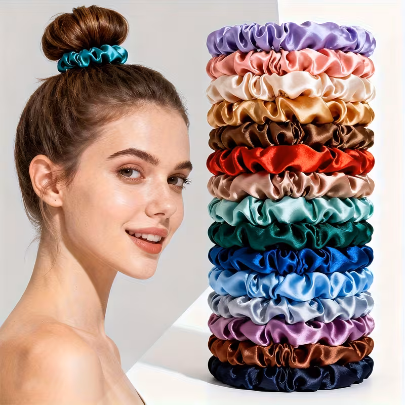 19pcs set non damaging thin scrunchies hair ties for women multi blondes brunettes bohemian minimalist stretchy elastics for ponytails buns braids gentle for fine hair bulk hair accessories gift 1