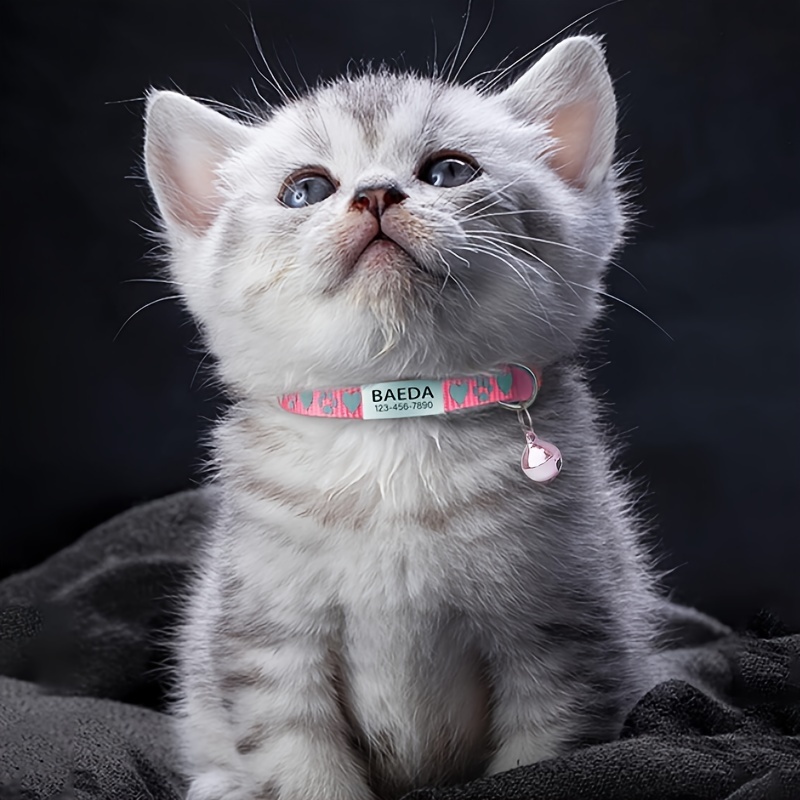 TEMU [custom] Heart Palm Print Pattern Reflective Pet Collar, Anti-suffocation Safety Buckle And Custom Engraved Cat Tag, Personalized Dog Tag With