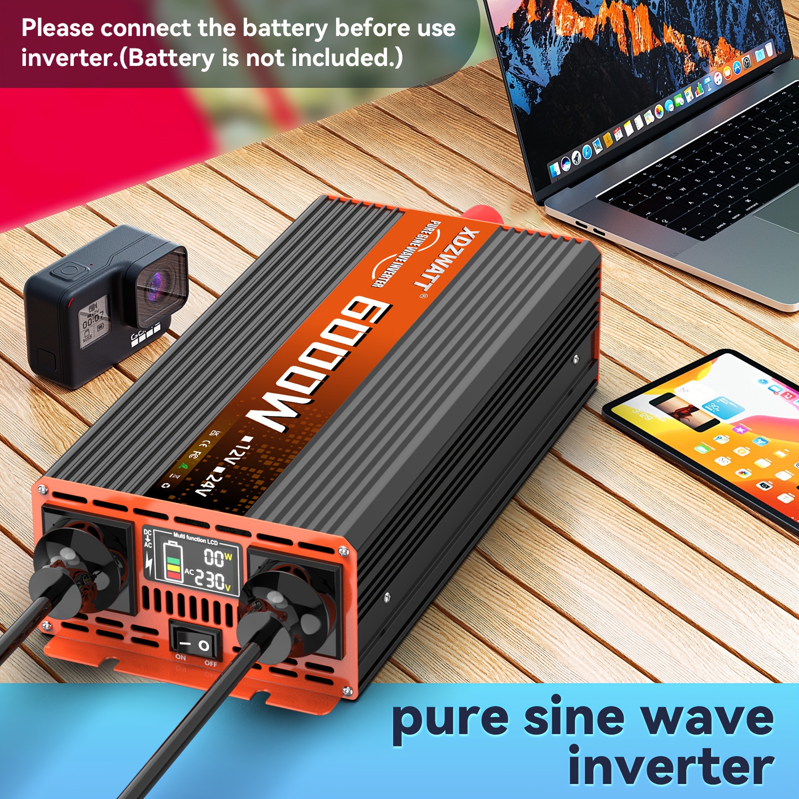 FLAMEZUM 6000W Pure Sine Wave Power Inverter - Heavy-Duty 12V DC to 230V AC Converter with Pure Sine Wave Output, Overload & Short Circuit Protection, Compact Design for RV, Car, Truck, Camping, Emergency Backup, Home, Boat - Compatible with 12V DC Systems, Rv Power Supply, Efficient Cooling System, Durable Construction, Rv Owners, Portable Energy Generator, Power Bank For Car Use Korean Type V Large Capacity, Portable Power Station, Solar Inverter, Hybrid Inverter, Pure Sine Wave