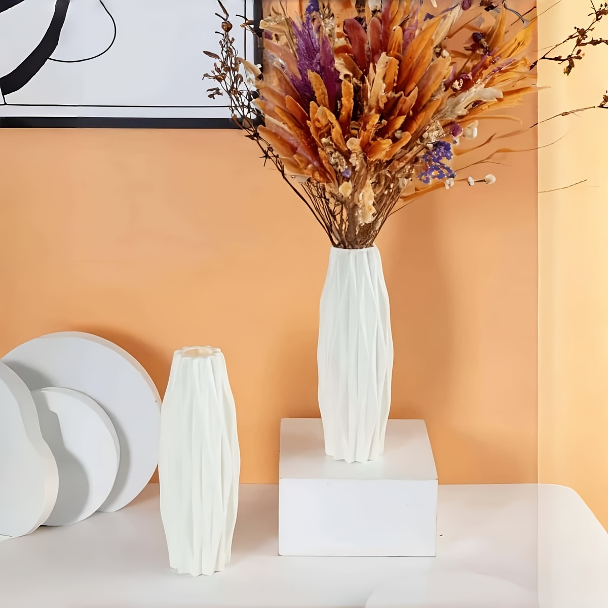 

1pc Plastic Vase, Home Decoration Vase, Wedding Party Creative Shape Indoor Vase, Dining Table, , White Table Decoration