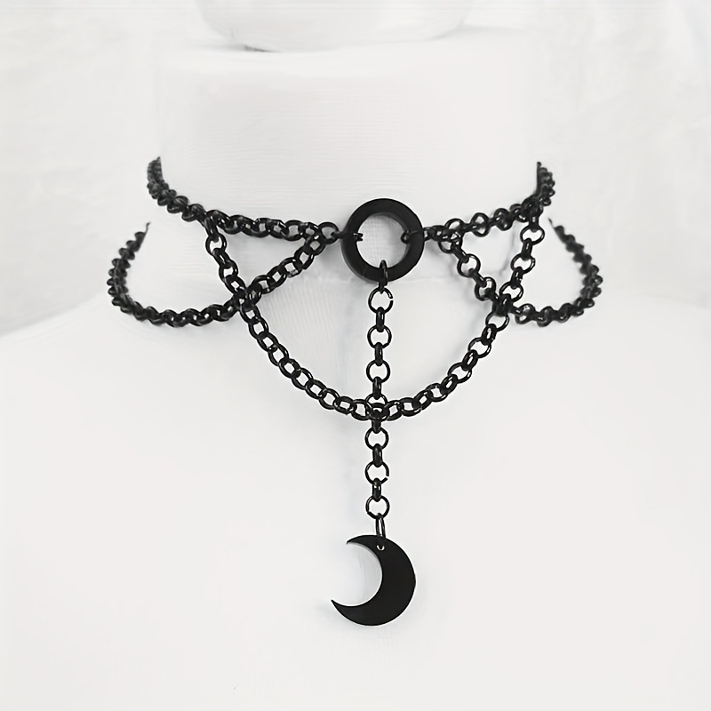 

Gothic Black Crescent Moon Pendant Choker Necklace, Vintage Style Collar Necklace Holiday Fashion Jewelry