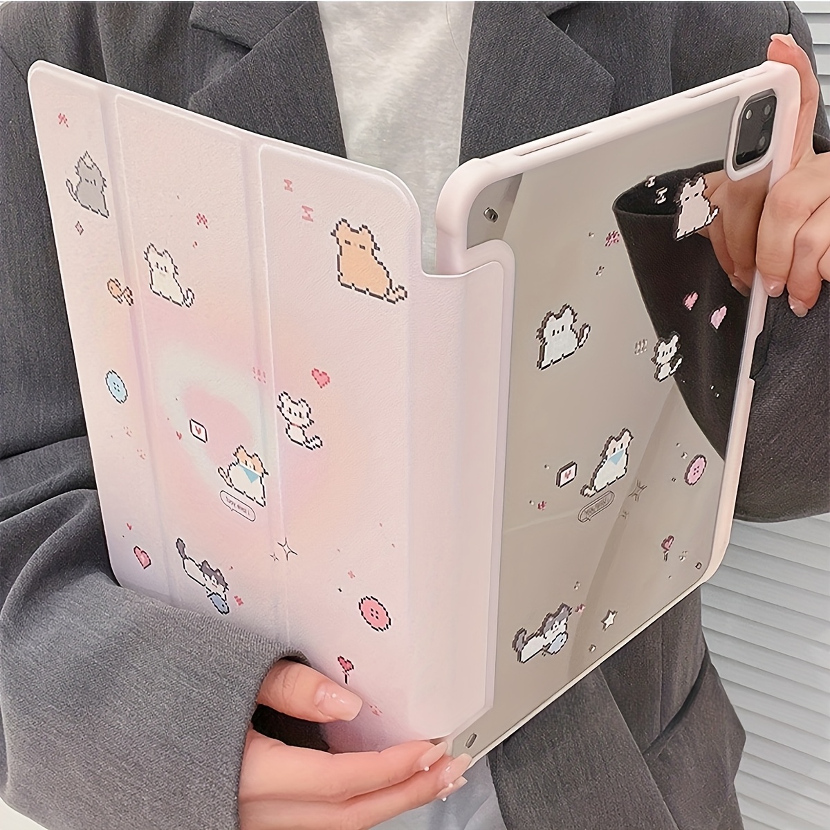 TEMU Case For Ipad For Ipad, Electroplated Mirror Small Animal 2-in-1 Tablet Stand, Suitable For Case For //air5/pro11/10th/10.9/9.7