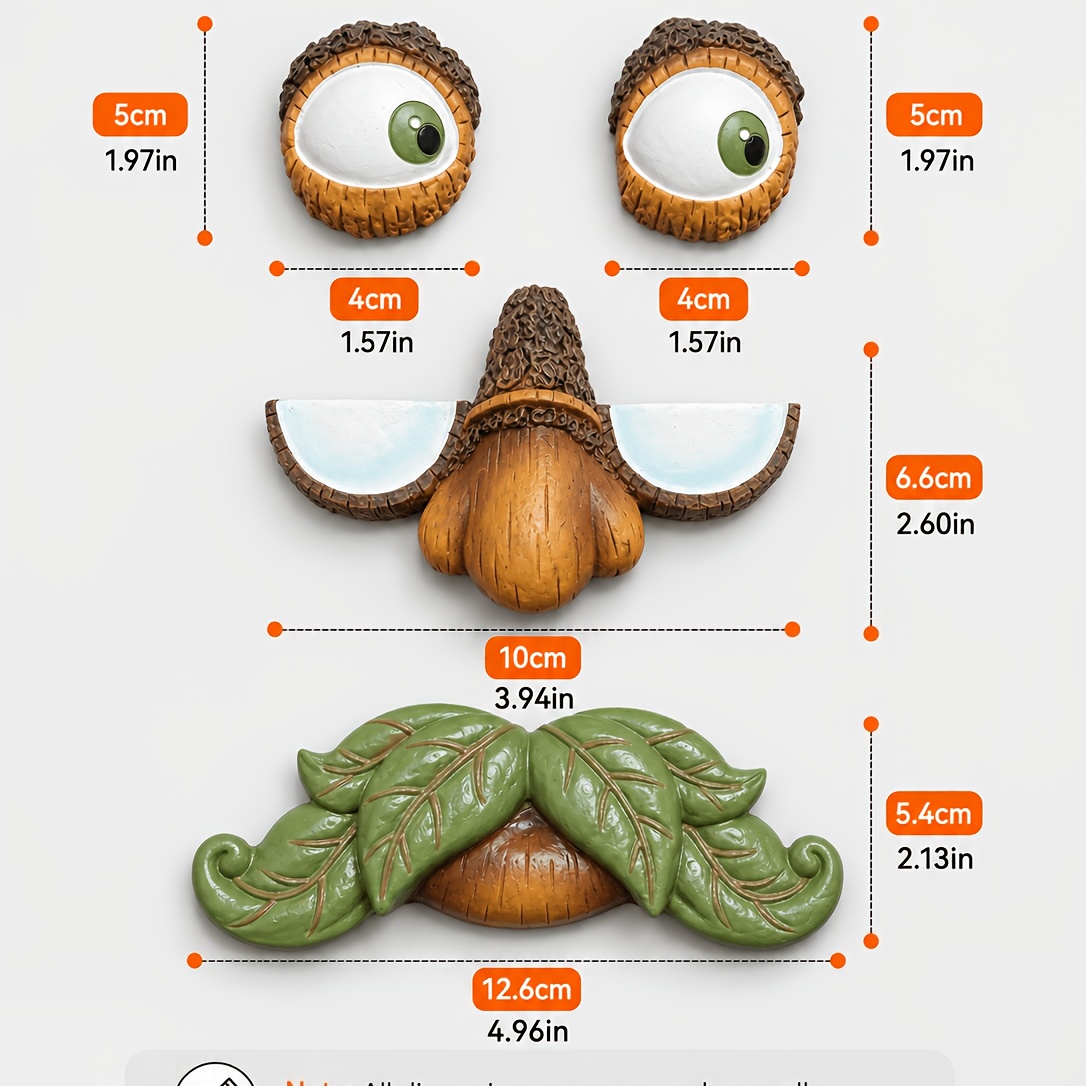 TEMU 1 Set Of 4pcs 3d Bark Face Sculpture Wall Hanging Is Perfect For Front Trunk Arrangements, Farmhouse Garden Path Corner Decorations, And Makes A