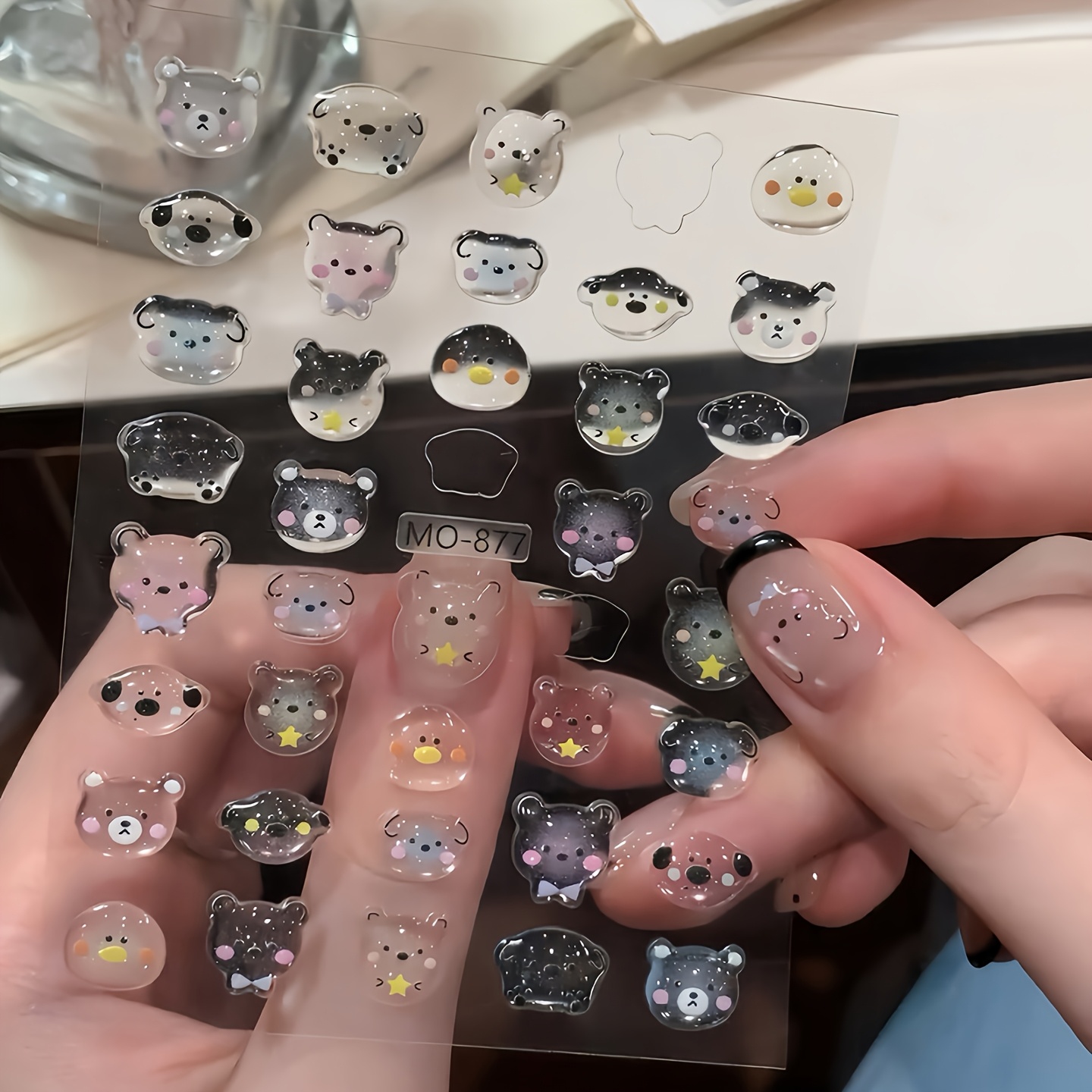 TEMU 1 Foglio Adesivi per Unghie Decalcomanie Jelly Gatto Nail Art Adesivi 5D/3D Goffrati Autoadesivi Design Metallici Kawaii Forniture Decorative