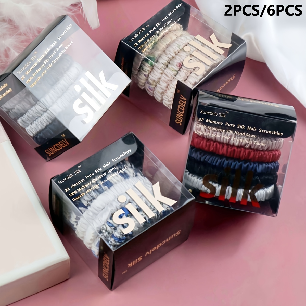 2 6pcs     hair scrunchie handmade hairbands women hair additions   natural hairties box 22 
