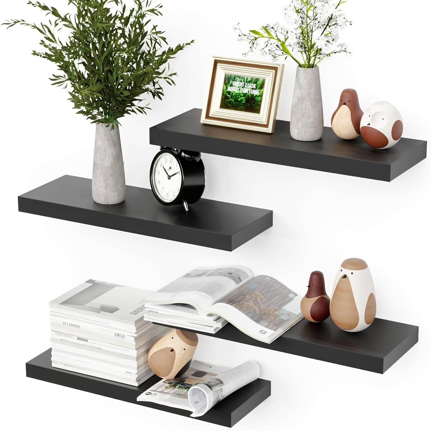 Image of 4pcs Vintage Wooden Wall Mounted Floating Shelf,wood Floating Shelves With Invisible Bracket System,space- Storage&display Wall Shelves,nordic Style Floating Shelf Kit For Home, Floating Shelves