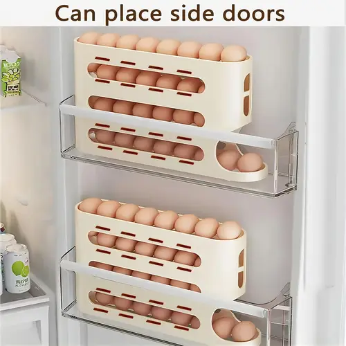 new egg storage box for refrigerator side door automatic holder freshness preserving container food grade egg organizer and storage 30 egg rack space saving egg dispenser stand with large capacity 4 tier fridge egg shelf