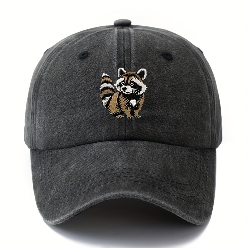 TEMU Unisex Printed Raccoon Baseball Cap With Cute Animal Design, Adjustable Size Hip-hop Hat, Lightweight And Stylish Outdoor Visor For Camping,