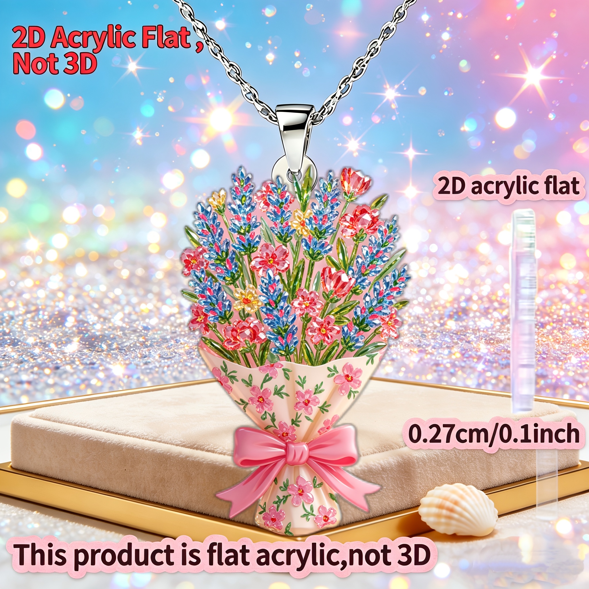 2D Flat Floral Picture Acrylic Women's Necklace Pendant