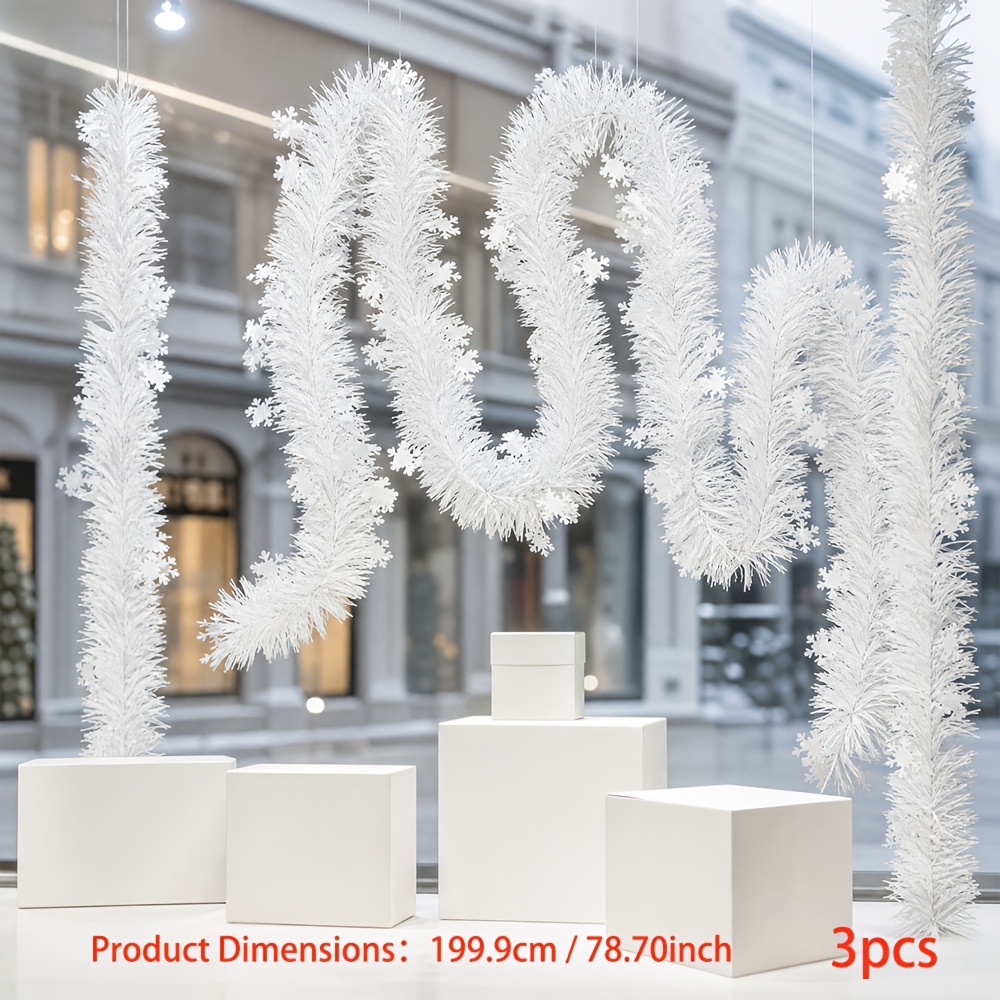 TEMU 236.10 Inches (3pcs) White Snowflake Wreaths With Metallic Foil Decoration, Fully For Stair Railings, Christmas Tree Ornaments And Scenes.
