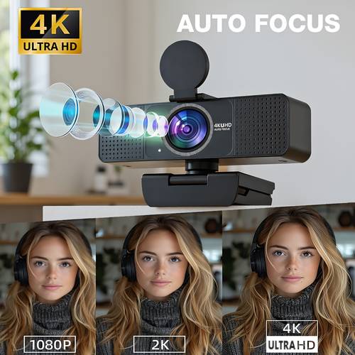 caméra web 4k ultra hd avec microphone et couvercle de caméra plug and play avec correction automatique de pour ordinateur portable pc bureau pour streaming en direct vidéo conférence cours en ligne jeu