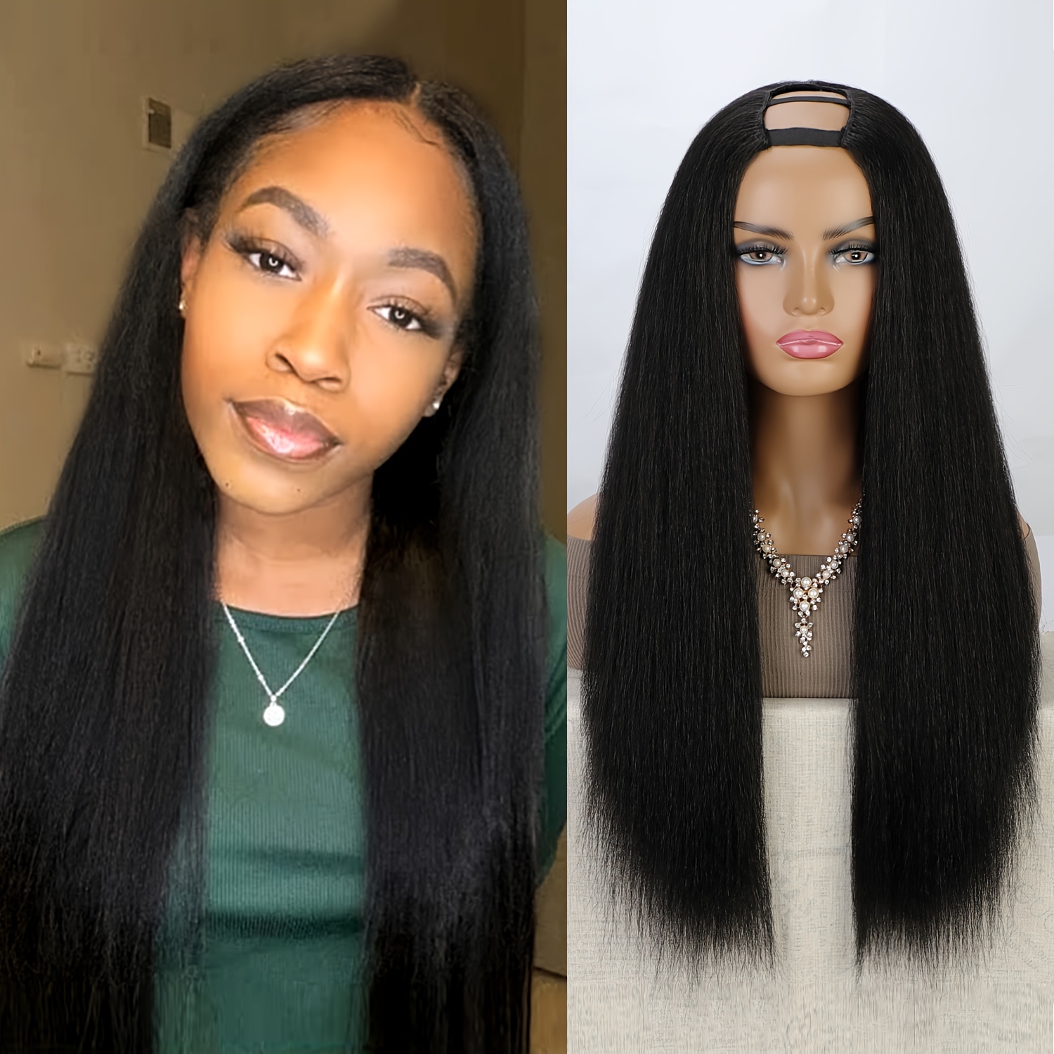 Kinky Straight U Part Wig Yaki Straight U Part Wig Synthetic Temu