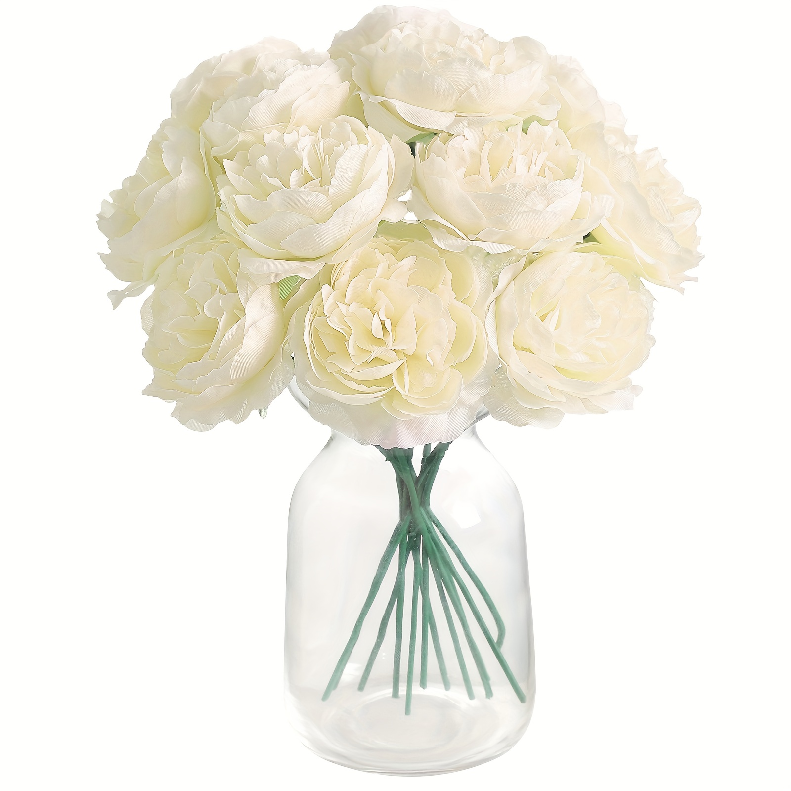 12 18pcs artificial silkyy ivory peony flowers with stems 8 inch   peony bouquet for wedding home decor office table festival gifts