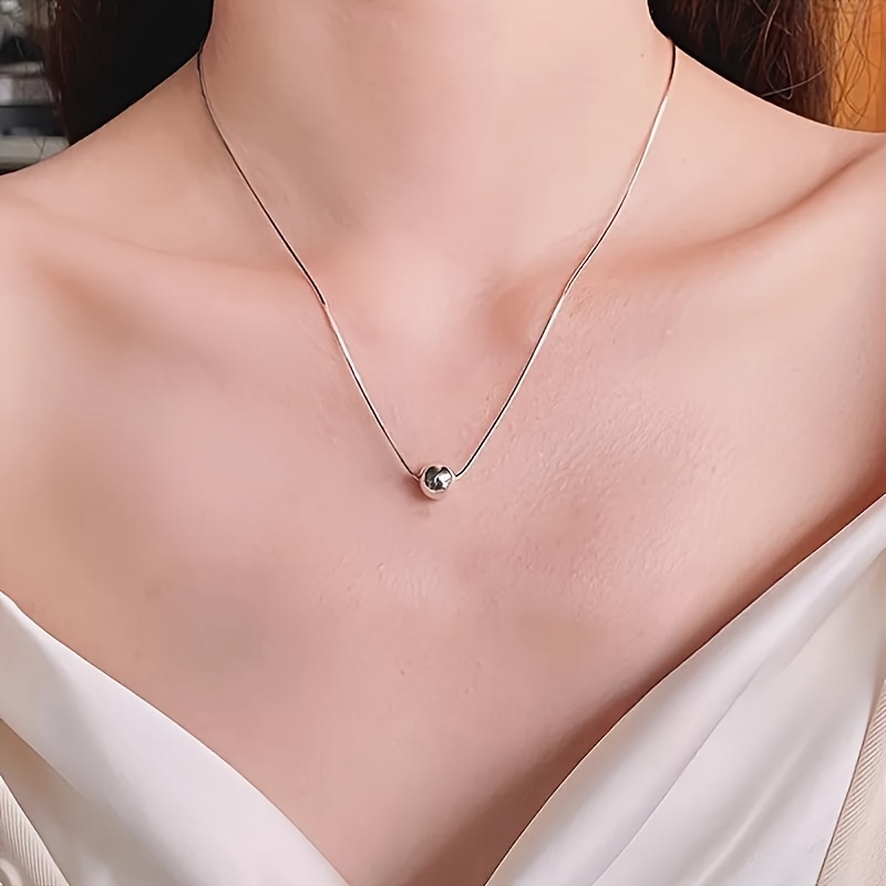 

925 Sterling Silver Snake Bone Chain Small Round Bead Necklace Minimalist Elegant Temperament Fashion Versatile Daily Wear Jewelry Birthday Anniversary Wedding Gifts For Women With Gift Box