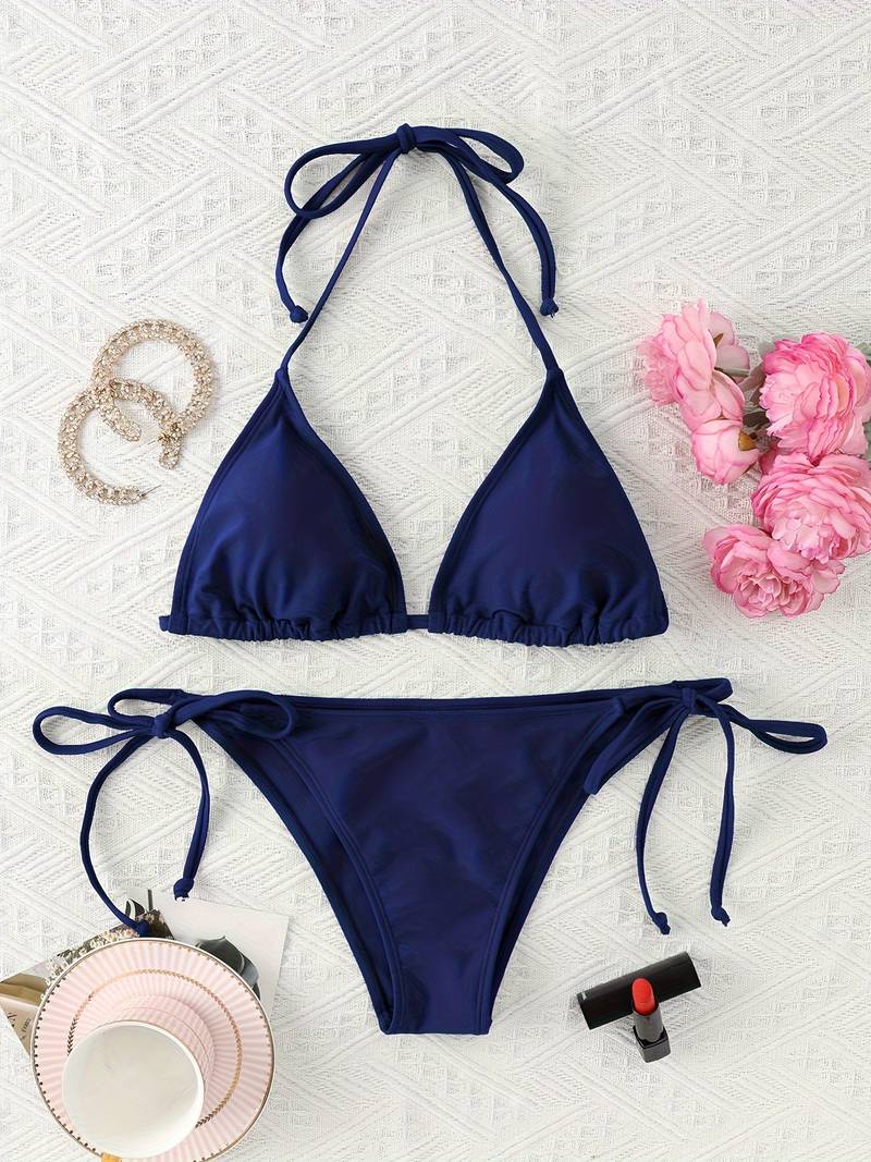 Bikini 2 Pièces Triangle Pour Femme Motif Instruments De Musique - Bretelles Spaghetti, Taille Haute, Doublure Intégrale
