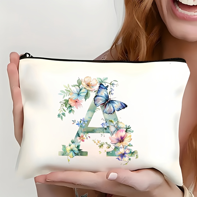 TEMU [Neceser de Maquillaje para Mujer] Estampado Floral de Mariposas en Acuarela con 26 , Bolso Clutch Multifuncional con Cremallera, Diseño