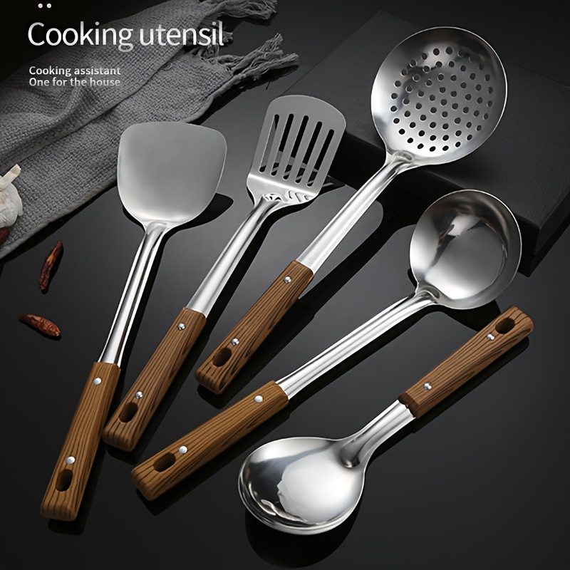 5 teiliges küchenhelfer set holzmaserung griff