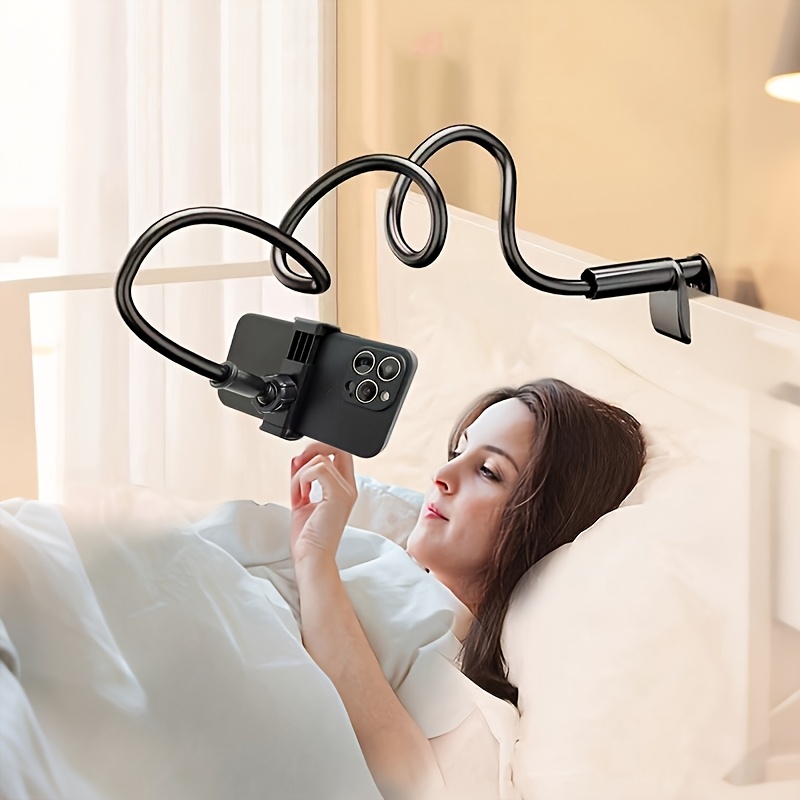1pc Flexible Clip-On Phone Grip Holder, Long Arm Lazy Phone Stand, 360Â° Rotating Bedside Phone Holder, Hands-Free, Stable