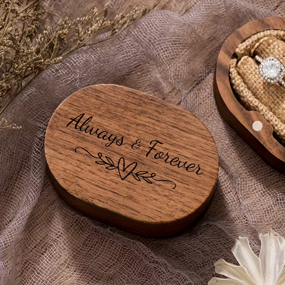Custom Engraved Wooden Ring Holder Box