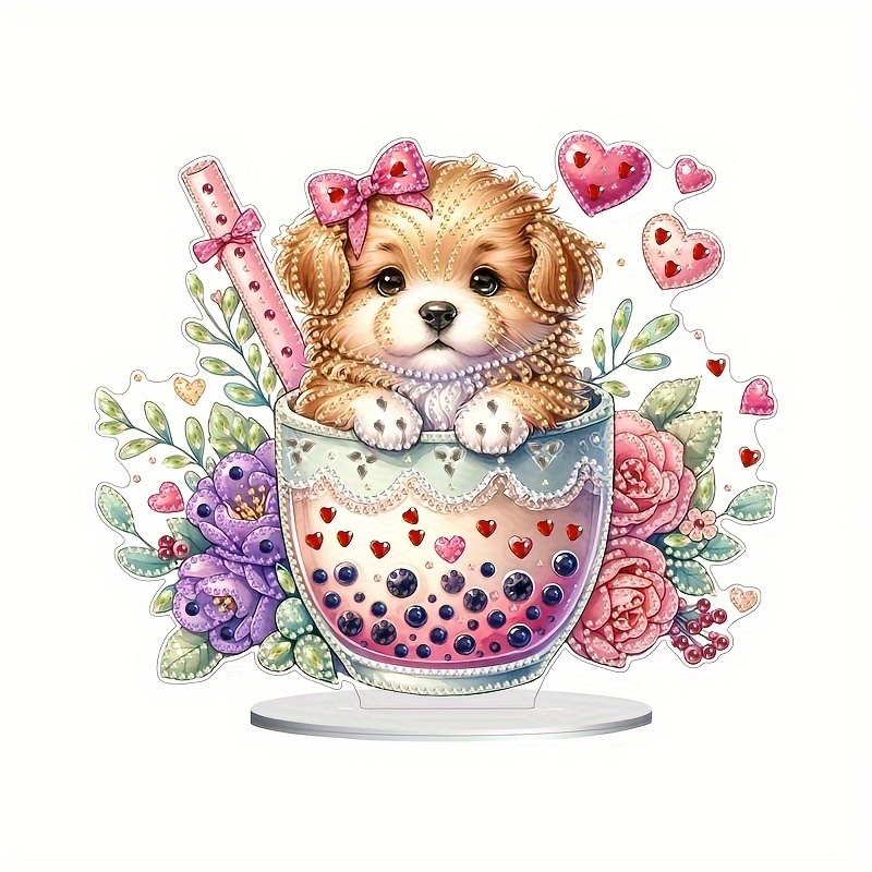 

[Meilleur Classement] Kit de 5D DIY - Mignon de Chien en Tasse à Thé, 9.54x8.08in - Acryliques de Uniques, la Décoration de & Chambre, Cadeau d'Art Artisanal