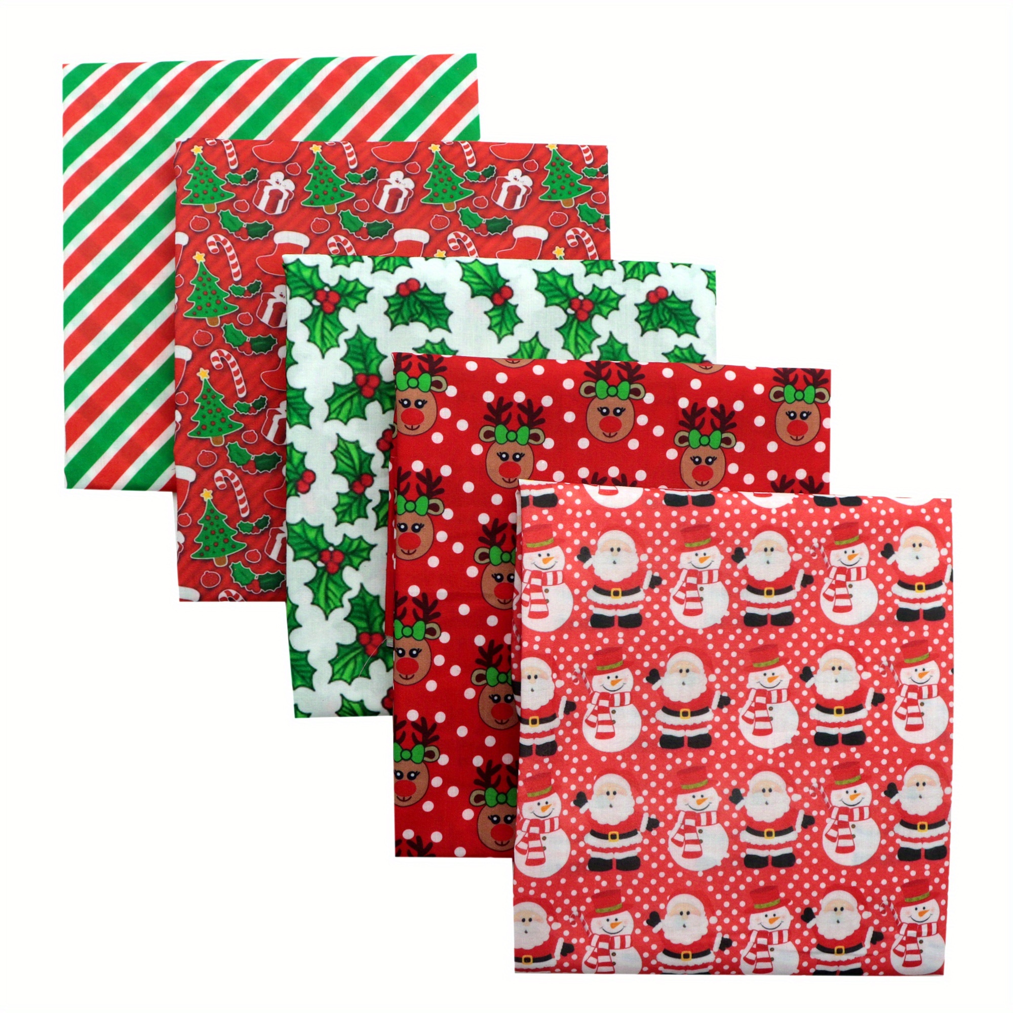 TEMU 5 piezas de cuadrados de tela con temática de árbol de Navidad y Papá Noel - Paneles de edredón de poliéster precortados adecuados para costura