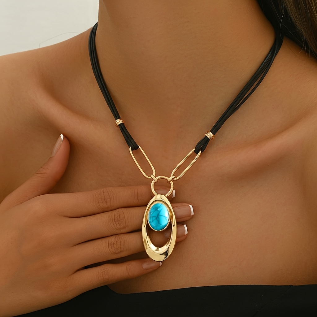 TEMU Collar con colgante para mujer, 1 pieza, estilo bohemio minimalista vintage europeo y americano, óvalo geométrico irregular agrietado, de ,