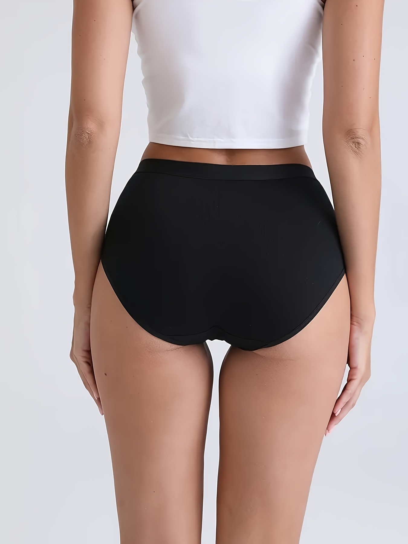 1/3/5pcs Elegant Seamless High-Waist Women'S Underwear, Black Polyester Stretch Bikini Briefs, Comfortable High Support Ladies' Panties