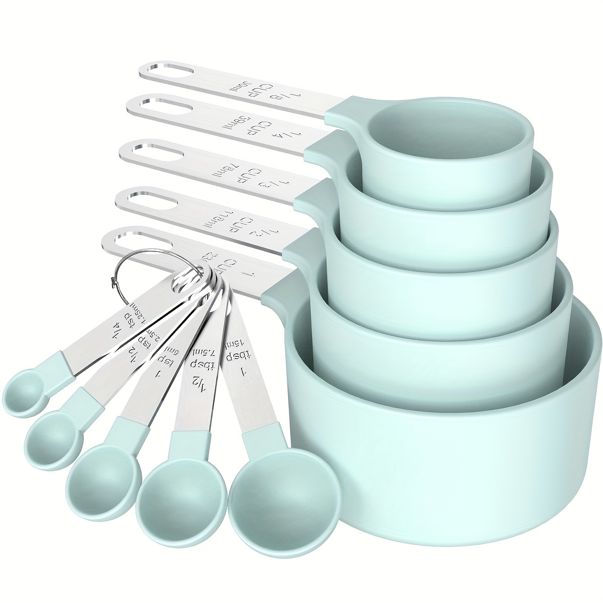 TEMU 10pcs Measuring Cups And Spoons Set, Nesting Measuring Cups With Stainless Steel Handle, Stackable Cups And Spoons, For Measuring Dry And Liquid