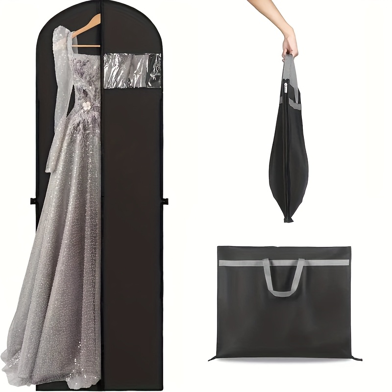 1* Long Wedding Dress Garment Bag Featuring Handles And a Side Zipper,  Designed to Be Foldable for Easy Hanging. This * Is Perfect for Clothing  Storage with a Clear Window