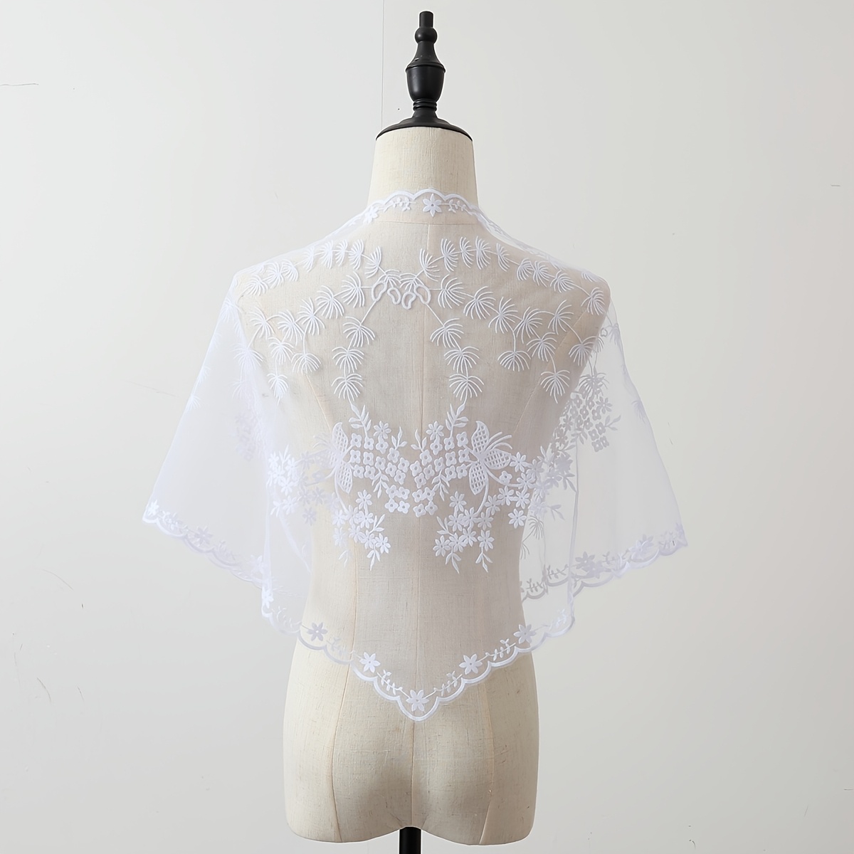 TEMU Women's Mesh Lace Triangle Scarf Floral Tassel Shawl Bridal Veil Multicolor Cool