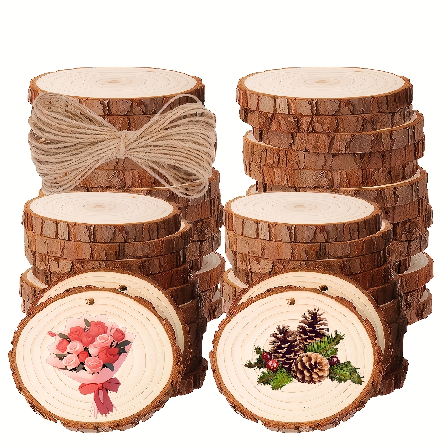 58pcs Natural Wood Slices With Tree Bark - Suitable For Diy Crafts, Rustic Wedding Decorations, Christmas Ornaments, Valentine' Day Centerpieces | Unfinished Wood Rounds Discs For Decorations (tree )