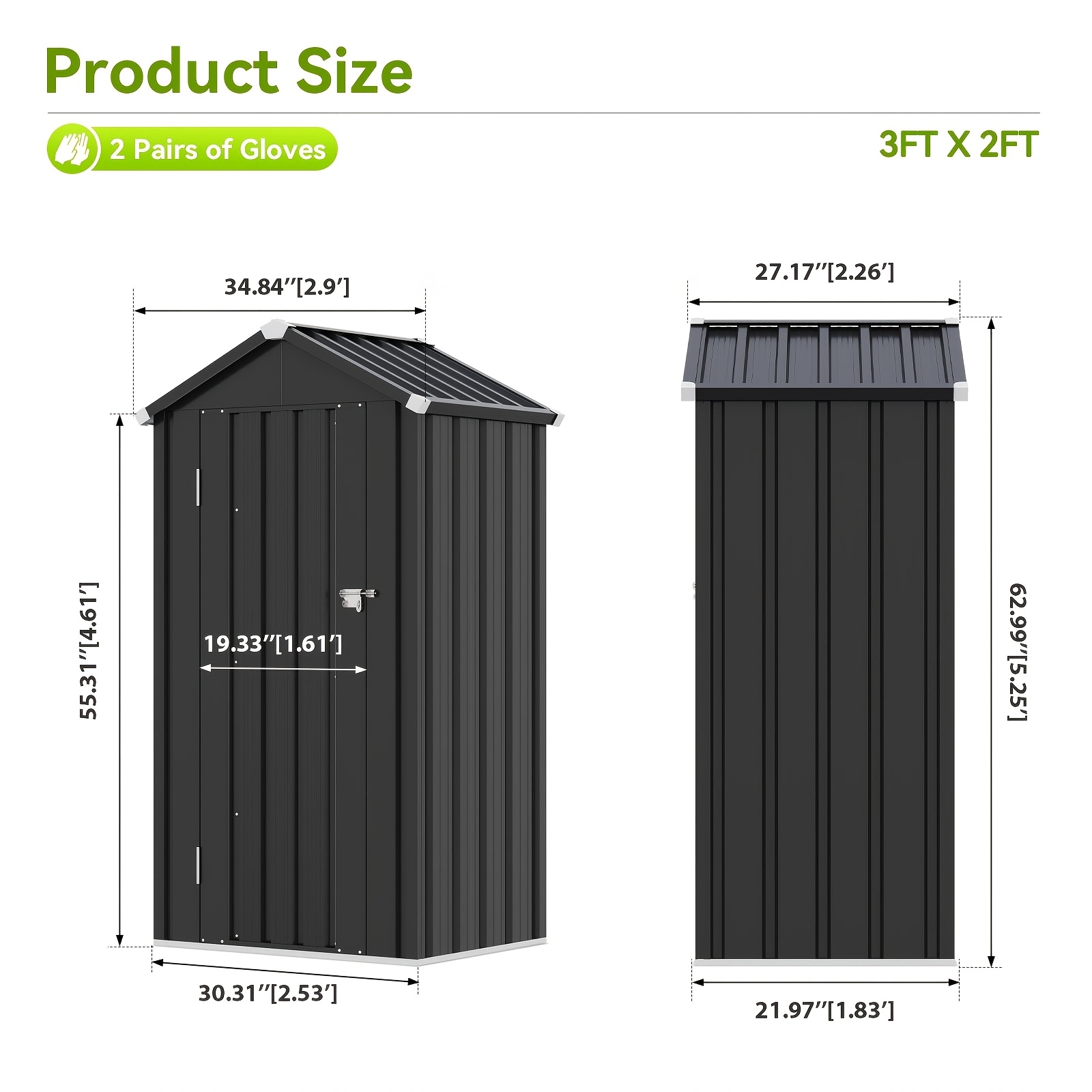 TEMU Breezestival 2.82x2.2ft/3.87x2.2ft Vertical Metal Tool Cabinet, Weatherproof Outdoor Storage Shed With Floor Base & Adjustable Shelves, ,