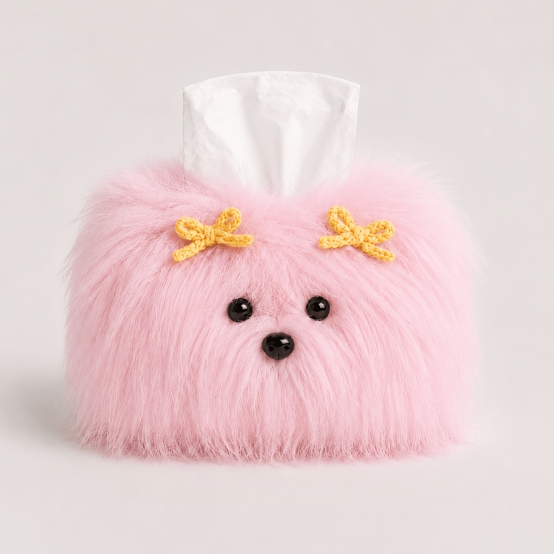 TEMU 1pc Kawaii Fluffy Puppy Tissue Box Cover, Cute Plush Dog Tissue Holder With Bow, Decor For Bedroom, Vanity & Living Room, Aesthetic Room Decor